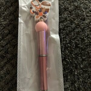 Hand Crafted Pink Metallic Pen with Coffee & Floral Topper